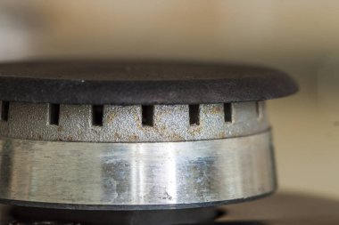 Mutfak soba hob alev, olmadan yakın sığ Dof ile fotoğraf çekim