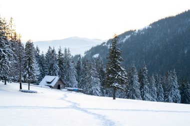 St kar yolu ile dağlarda güzel kış peyzaj
