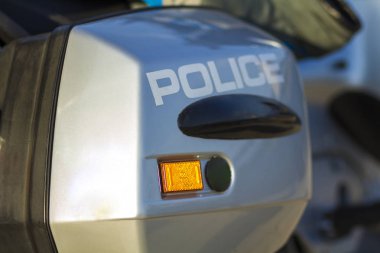 Kiev, Ukrayna - 20 Eylül 2017: Yakın çekim çekim polis moto