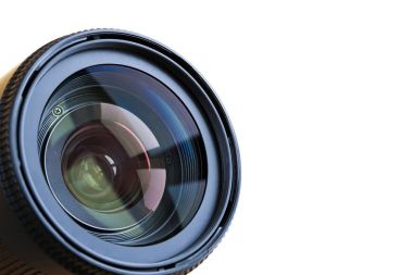 Beyaz arka plan üzerinde izole profesyonel kamera lens