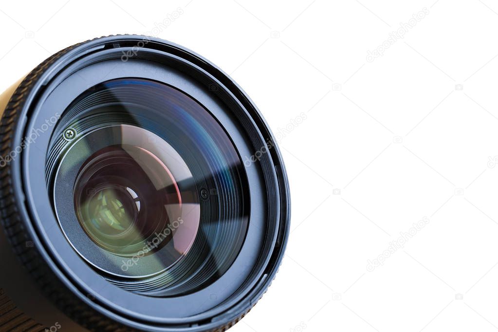 Professional camera lense isolated on white background