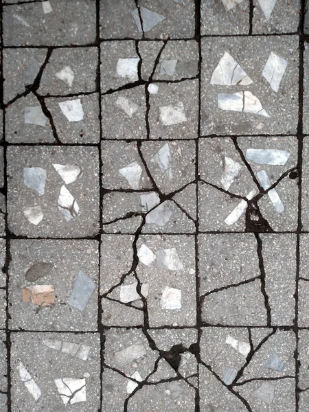 旧裂缝混凝土路面砖 — 图库照片
