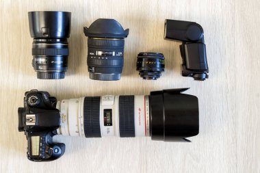Kiev, Ukrayna - 14 Kasım 2017: Fotoğraf Dslr fotoğraf makinesinin Üstten Görünüm