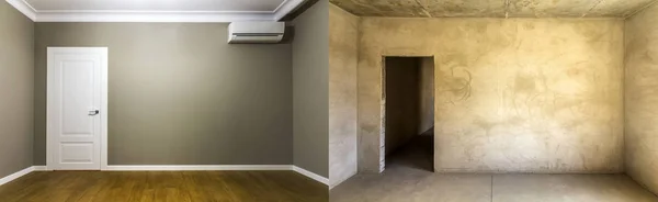 アパート前に、と改修後の部屋の比較 — ストック写真