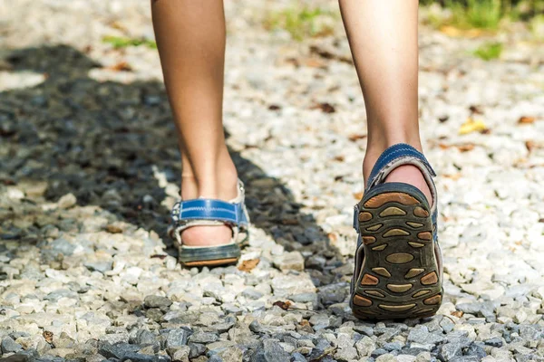 Primer Plano Las Zapatillas Deportivas Sendero Caminando Las Montañas Sobre —  Fotos de Stock