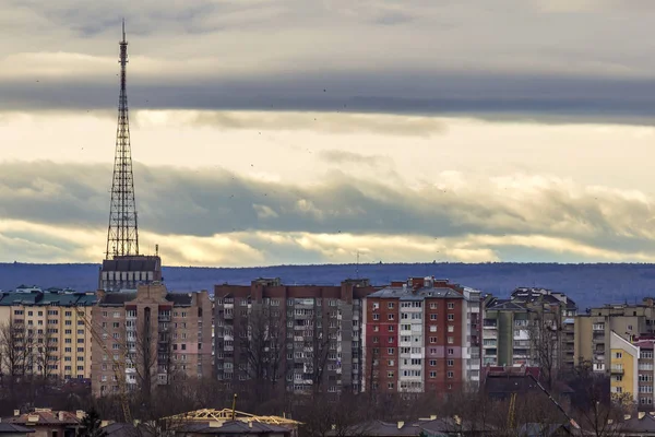 Vista Aérea Ciudad Ivano Frankivsk Ucrania Con Edificios Altos — Foto de Stock