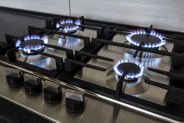 Closeup Shot Fire Gas Kitchen Stove — Stock Photo, Image