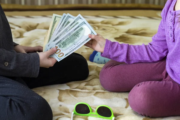 Two Little Children Boy Girl Playing Dollars Money Stock Photo