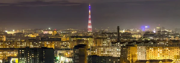 Panorama of night aerial view of Ivano-Frankivsk city, Ukraine.