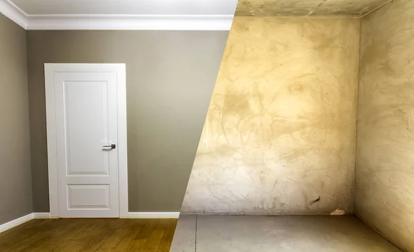 Porovnání místnosti v bytě před a po renovaci — Stock fotografie