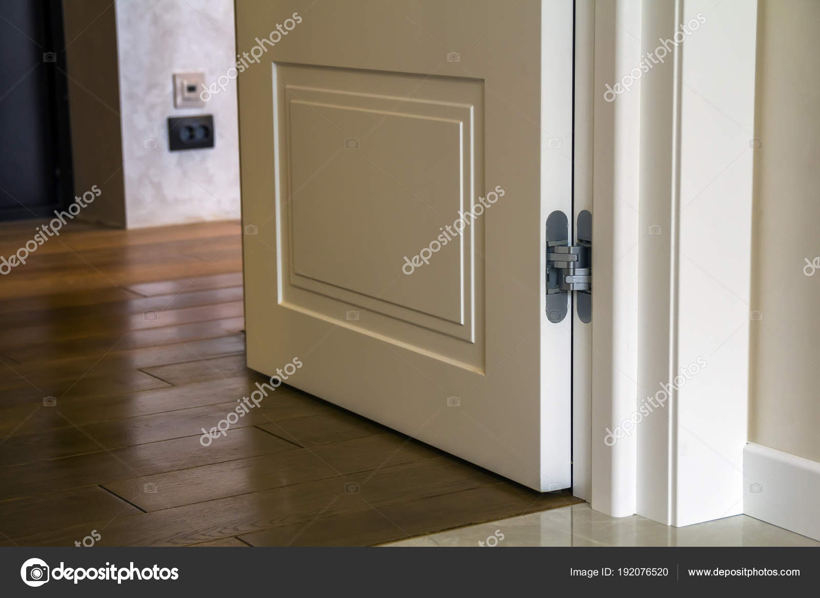 Modern House Interior Detail With Wooden Parquet Floor And White