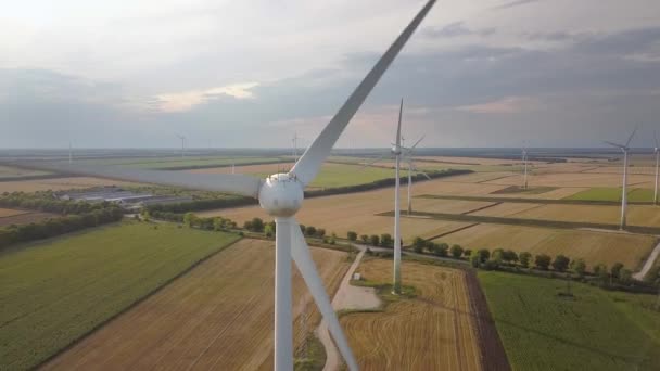 Vedere Aeriană Generatoarelor Turbine Eoliene Câmp Care Produc Electricitate Ecologică — Videoclip de stoc