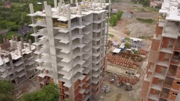 Vista Aérea Grúa Torre Edificio Residencial Construcción — Vídeo de stock