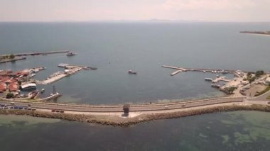 Bulgaristan 'ın Karadeniz kıyısındaki Nessebar antik kentinin havadan görünüşü.