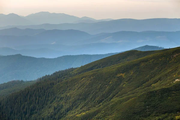 Pemandangan pemandangan dari pegunungan Carpathia hijau yang megah tertutup wi — Stok Foto