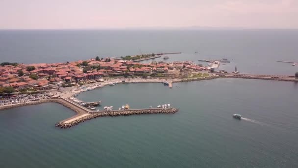 Luftaufnahme Der Antiken Stadt Nessebar Der Schwarzmeerküste Bulgarien — Stockvideo