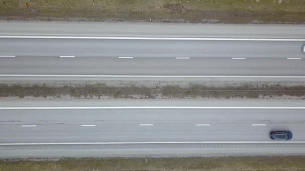 Aerial Top View Road Fast Moving Traffic Cars — Stock Video