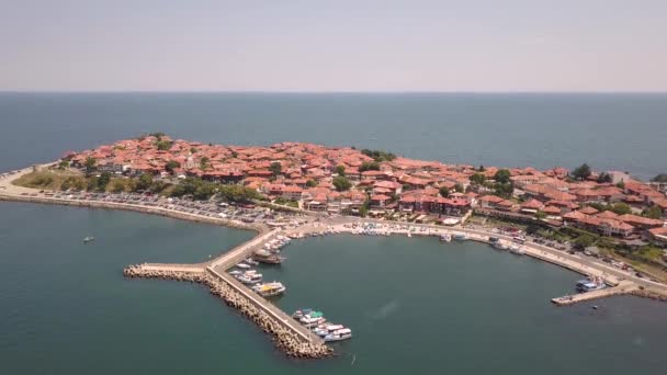 Vista Aérea Antiga Cidade Nessebar Localizada Costa Mar Negro Bulgária — Vídeo de Stock