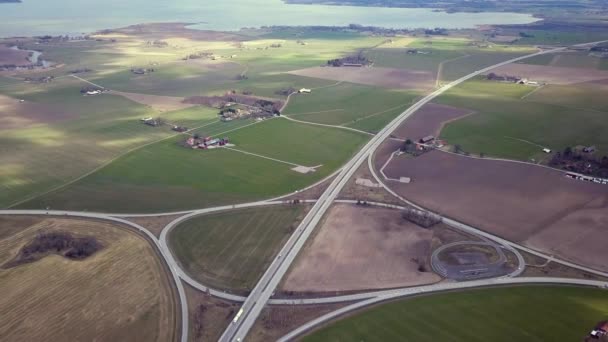 Vue Aérienne Haut Vers Bas Intersection Autoroute Avec Les Voitures — Video