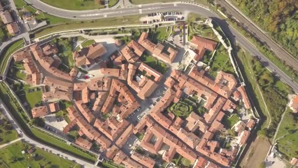 Top Aerial View Small Historic Town Venzone Northern Italy Red — Stock Video