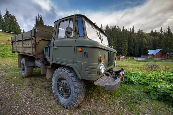 Old all terrain truck with big protector rubber tires for off ro