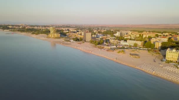 Flygfoto Över Sunny Beach Stad Som Ligger Svarta Havets Strand — Stockvideo