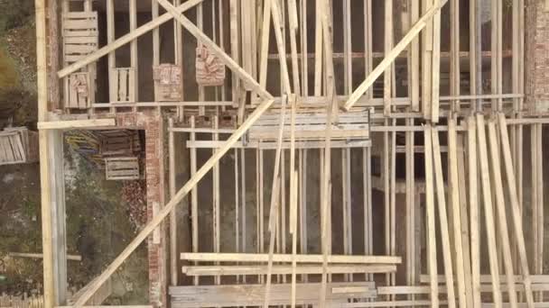 Vue Aérienne Haut Bas Une Maison Construction Avec Cadre Toit — Video