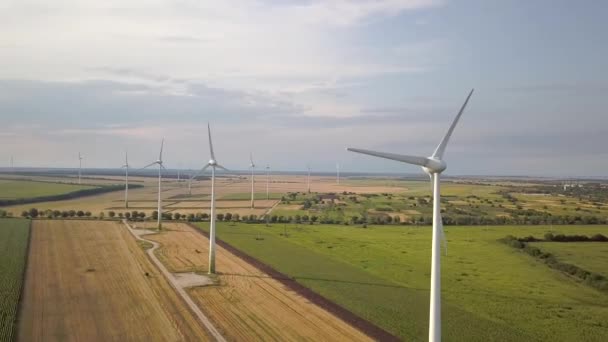 Aerial View Wind Turbine Generators Field Producing Clean Ecological Electricity — Stock Video