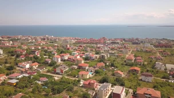 Vista Aérea Ciudad Sunny Beach Que Encuentra Orilla Del Mar — Vídeos de Stock