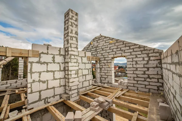 Building site of a house under construction made from white foam — Stock Image Building site of a house under construction made from white foam Stock Photo