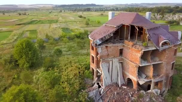 Aerial View Old Ruined Building Earthquake Collapsed Brick House — Stockvideo