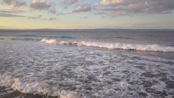 Aerial View Sea Surface Blue Water Waves Sunset Sky — Stock Video