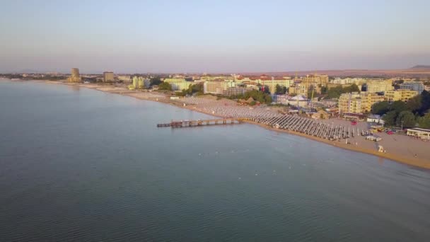 Luchtfoto Van Sunny Beach Stad Die Gelegen Aan Zwarte Zee — Stockvideo