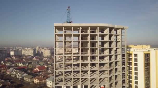 Légi Kilátás Beton Keret Magas Apartman Épület Építés Alatt Egy — Stock videók