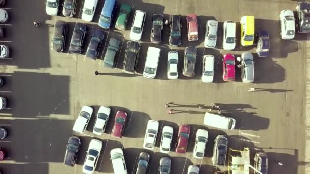 Top Aerial View Many Cars Parking Lot Supermarket Sale Car — Stock Video