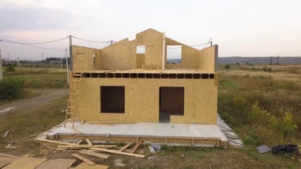 Construcción Casa Modular Nueva Moderna Paredes Hechas Paneles Madera Compuesta — Vídeo de stock