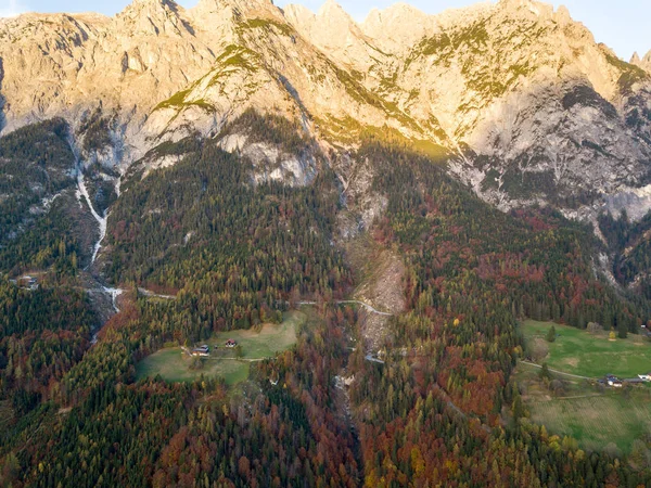 Aerial view of majestic european Alps mountains covered in everg — Stock Photo, Image