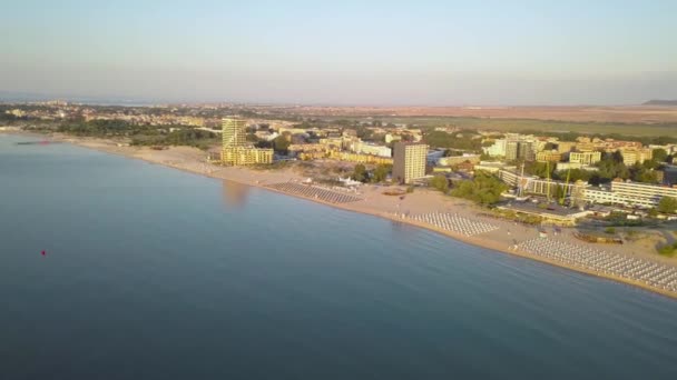 Luchtfoto Van Sunny Beach Stad Die Gelegen Aan Zwarte Zee — Stockvideo