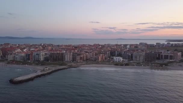 Aerial View Pomorie City Located Black Sea Shore Sunset Top — Stock Video