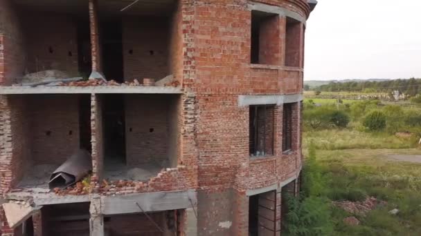 Aerial View Old Ruined Building Earthquake Collapsed Brick House — Stockvideo