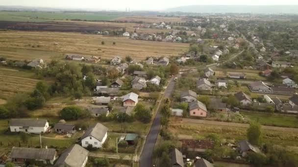 Aerial Landscape Small Town Village Rows Residential Homes Green Trees — Stock Video