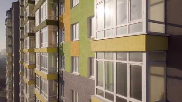 Aerial Footage Tall Residential Apartment Building Many Windows Balconies — Stock Video