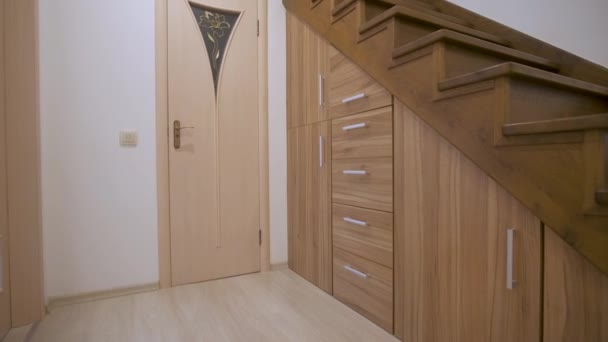 Modern Architecture Interior Luxury Hallway Glossy Wooden Stairs Multi Storey — Stock Video