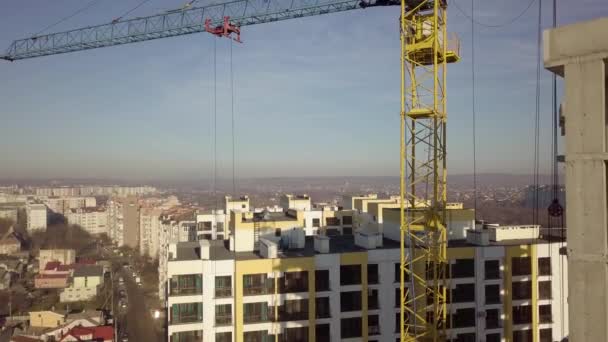 Aerial View Concrete Frame Tall Apartment Building Construction City — Stock Video