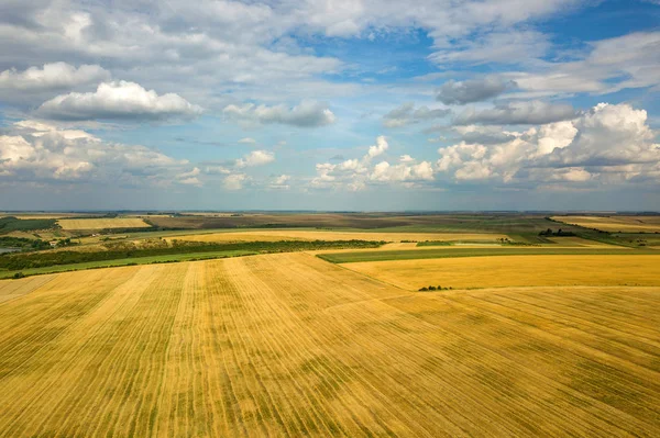 Letecká venkovská krajina se žlutými skvrnitými zemědělskými poli — Stock fotografie