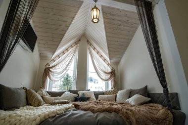 Interior of a modern house spacious hallway with big soft restin