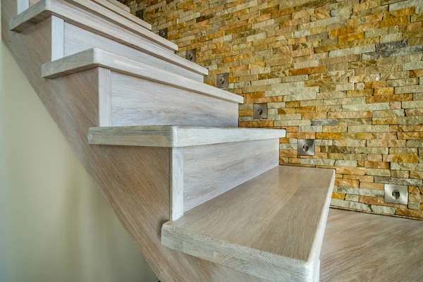 Stylish wooden contemporary staircase inside loft house interior — 스톡 사진