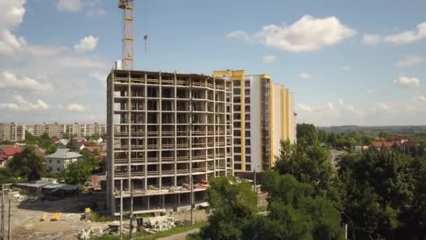 Légi Kilátás Beton Keret Magas Apartman Épület Építés Alatt Egy — Stock videók