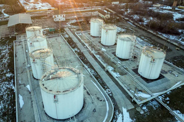 Luftaufnahme Großer Treibstofftanks Der Benzin Industriezone Winter — Stockfoto