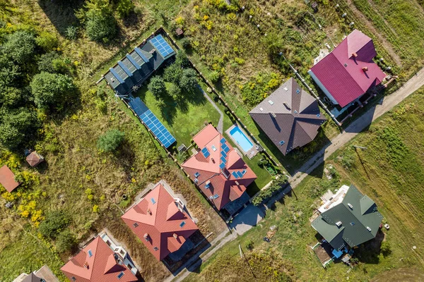 Vista Aérea Área Residencial Rural Com Casas Particulares Entre Campos — Fotografia de Stock